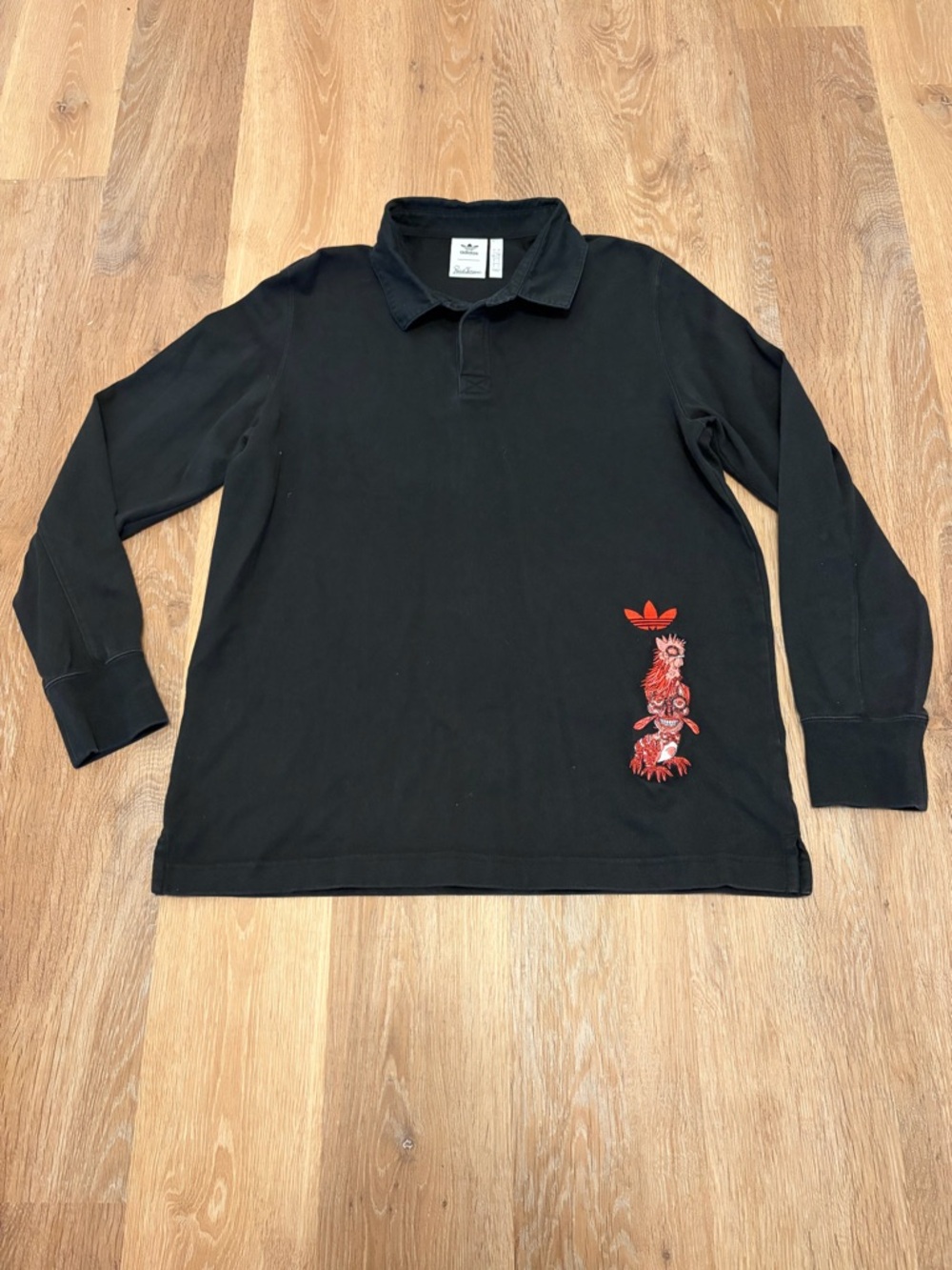 adidas Reiichi Tanaami Black Collared Long-Sleeve Rugvy Polo Mens Large